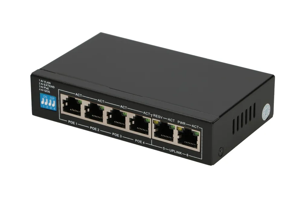 EX-EUROS-V2 Extralink PoE Switch | 4x 100Mb/s PoE/PoE+, 2x RJ45 Uplink 100Mb/s, 60W